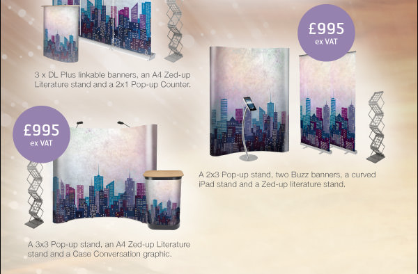 Pop-ups, Banner stands, iPad stand and more.